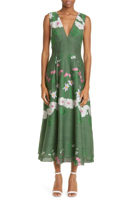 Lela Rose Garden Fil Coupé Wool Blend Midi Dress in Kelly Green