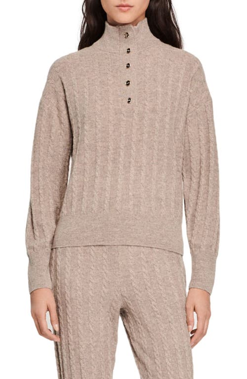 sandro Fox Cable Knit Wool Blend Sweater in Taupe