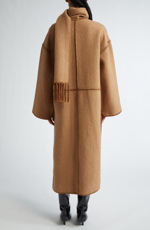 Shop Totême Toteme Embroidered Scarf Wool Blend Coat In Camel