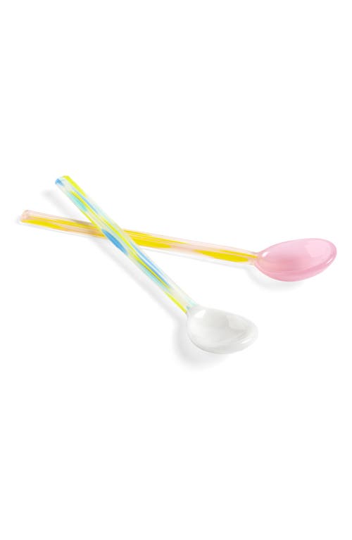 HAY Set of 2 Flat Handle Glass Spoons in Light Pink And White