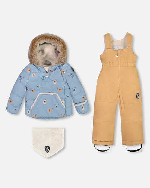 Shop Deux Par Deux Baby Boy's Two Piece Baby Snowsuit Blue Printed Bear Face And Doe