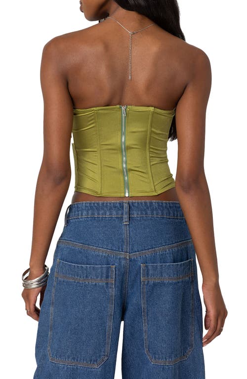 Shop Edikted Duna Strapless Satin Corset Top In Green