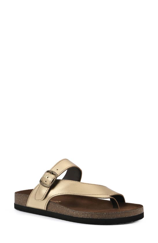 White Mountain Footwear Carly Leather Footbed Sandal In Antique Gold/ Brown Sole