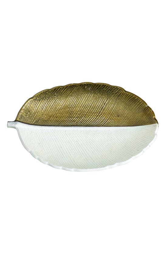 Shop Nearly Natural 14-inch Leaf Dish Decor In Gold