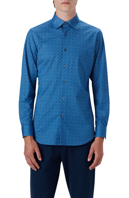 Bugatchi OoohCotton Diamond Print Button-Up Shirt Night Blue at Nordstrom,