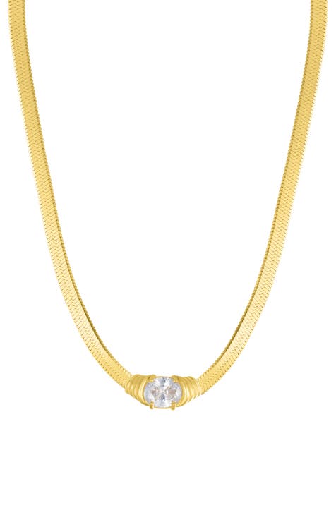Water Resistant Crystal Herringbone Chain Necklace