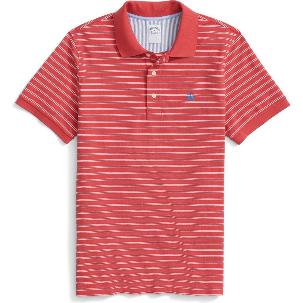 Brooks Brothers Stripe Piqué Polo In Red/white