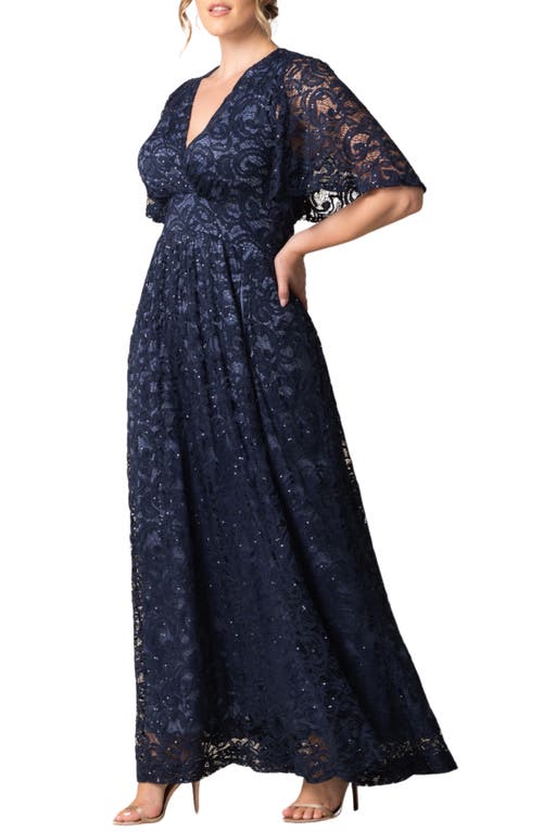 Kiyonna Luminous Sequin Lace A-line Gown In Nocturnal Navy