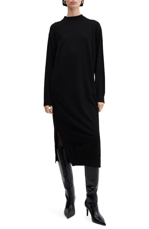 MANGO Oversize Long Sleeve Midi Sweater Dress Black at Nordstrom,