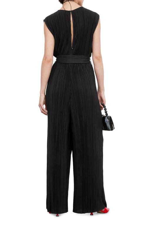 Shop & Other Stories Plissé Sleeveless Wide Leg Jumpsuit In Black Dark