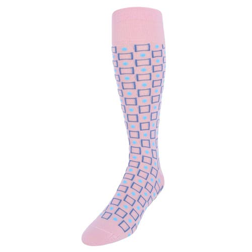 Trafalgar Aurelien Square And Circle Patterned Mercerized Cotton Mid-calf Socks In Pink