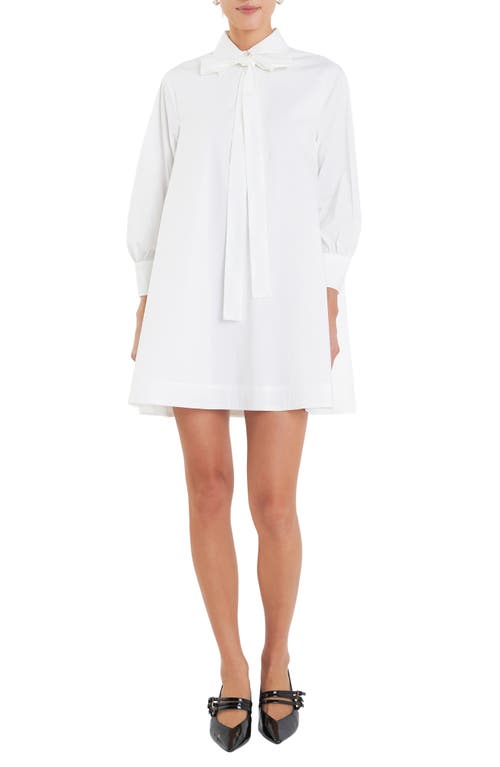 Shop English Factory Bow Long Sleeve Shirtdress In White