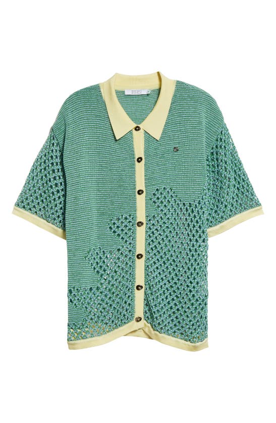 Shop Ph5 Olivia Oversize Open Stitch Button-up Shirt In Teal Blast