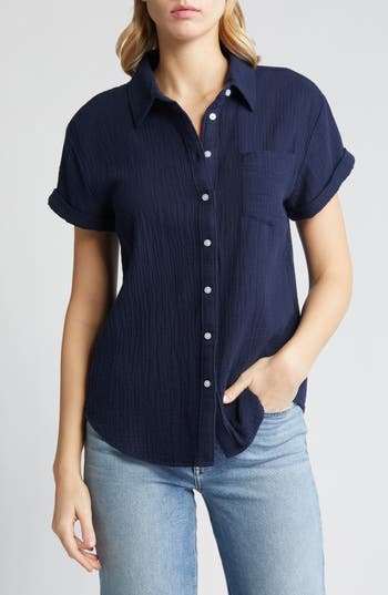 CASLON CASLON® COTTON GAUZE CAMP SHIRT