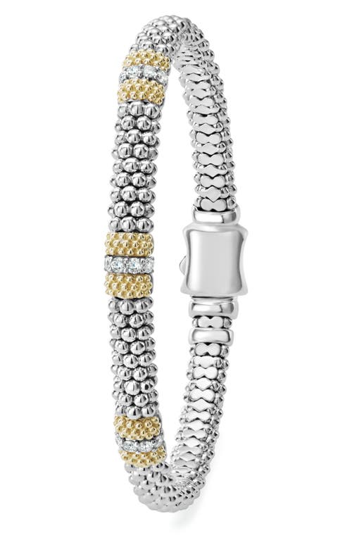 Lagos 18k Gold & Sterling Silver Diamond Lux Three Station Bracelet, 6mm In Silver/gold/diamond