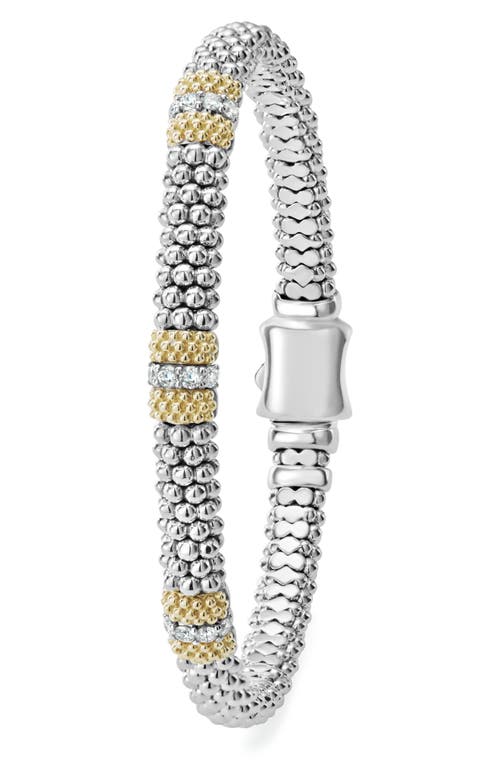 Shop Lagos Caviar Diamond Station Bracelet In Silver/gold/diamond