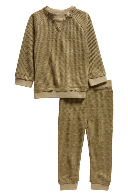 Manière Waffle Knit Long Sleeve Top & Joggers Set in Sage at Nordstrom, Size 4T