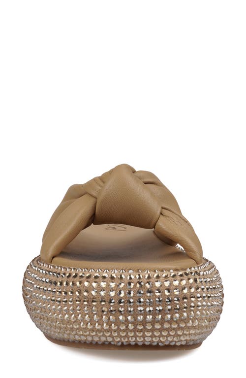 Zigi Sabella Rhinestone Platform Slide Sandal In Beige Leather