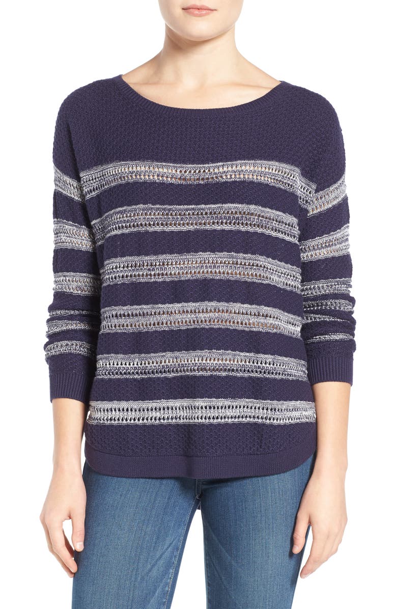 Caslon® Texture Stripe Cotton Sweater (Regular & Petite) | Nordstrom