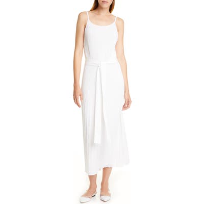 Theory Allover Pleated White Cotton Blend Sundress