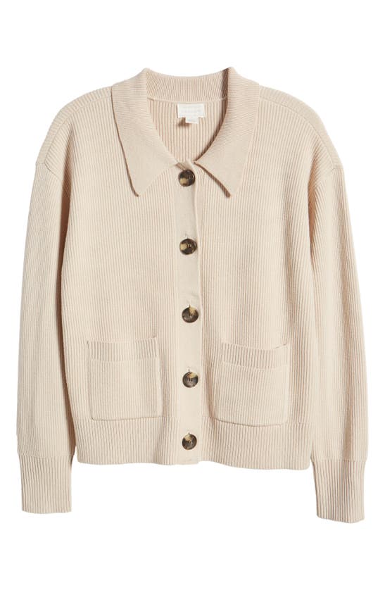 Shop Caslon (r) Collar Organic Cotton Blend Cardigan In Tan Doeskin Heather