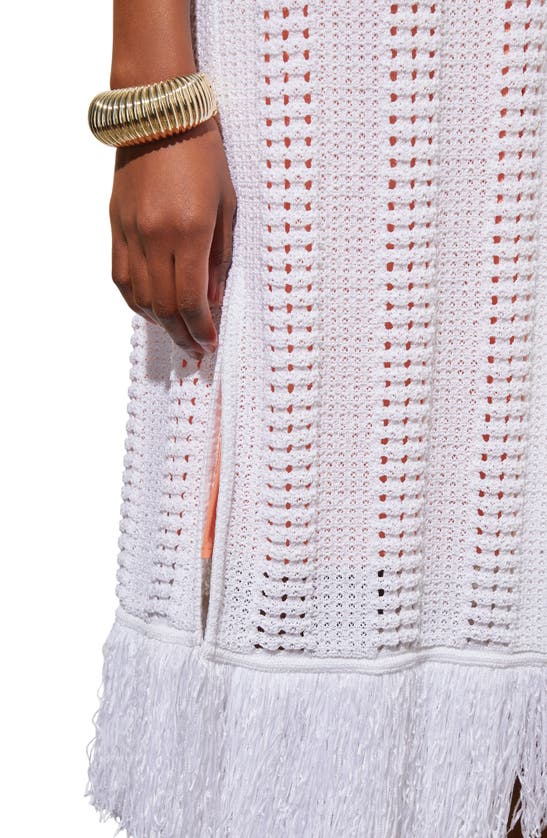 Shop Ming Wang Fringe Trim Short Sleeve Knit Jacket In White