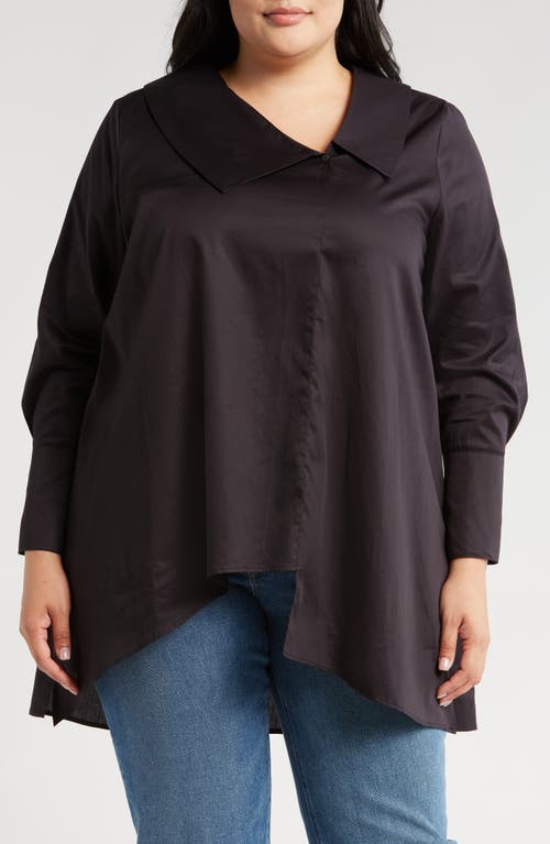 Shop Harshman Dorette Asymmetric Collar Cotton Tunic In Black