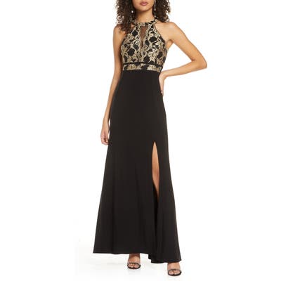 Morgan & Co. Lace Bodice Knit Gown - Black