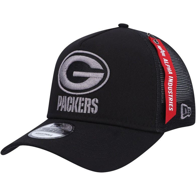 Green Bay Packers New Era x Alpha Industries A-Frame 9FORTY Trucker Snapback  Hat - Black