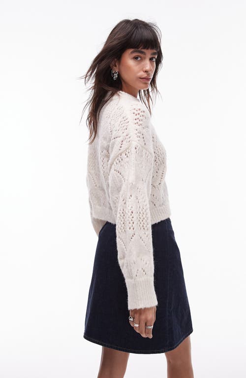 Shop Topshop Pointelle Crewneck Sweater In Ivory