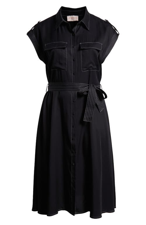 Shop Ciebon Josette Beltled Midi Shirtdress In Black White