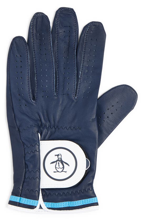 Original Penguin Golf Double Piped Leather Golf Glove In Black Iris