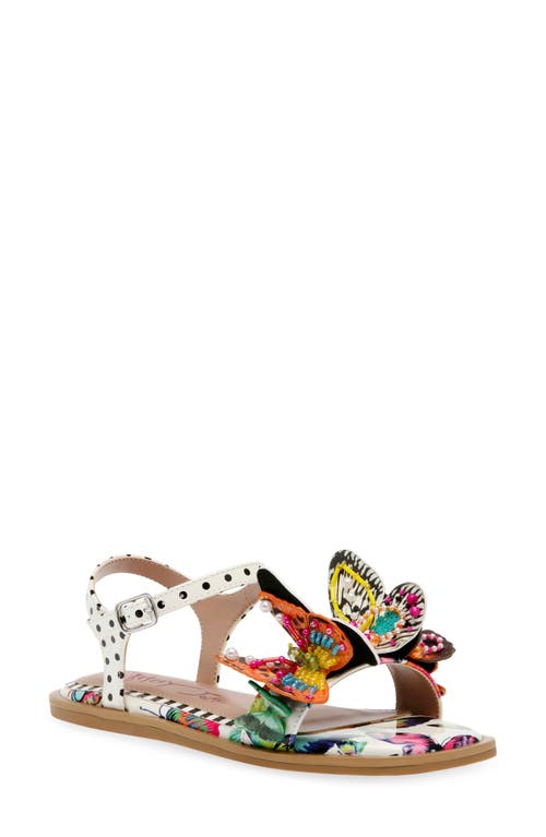 Betsey Johnson Kids' Dacie Ankle Strap Sandal In White/butterfly Multi
