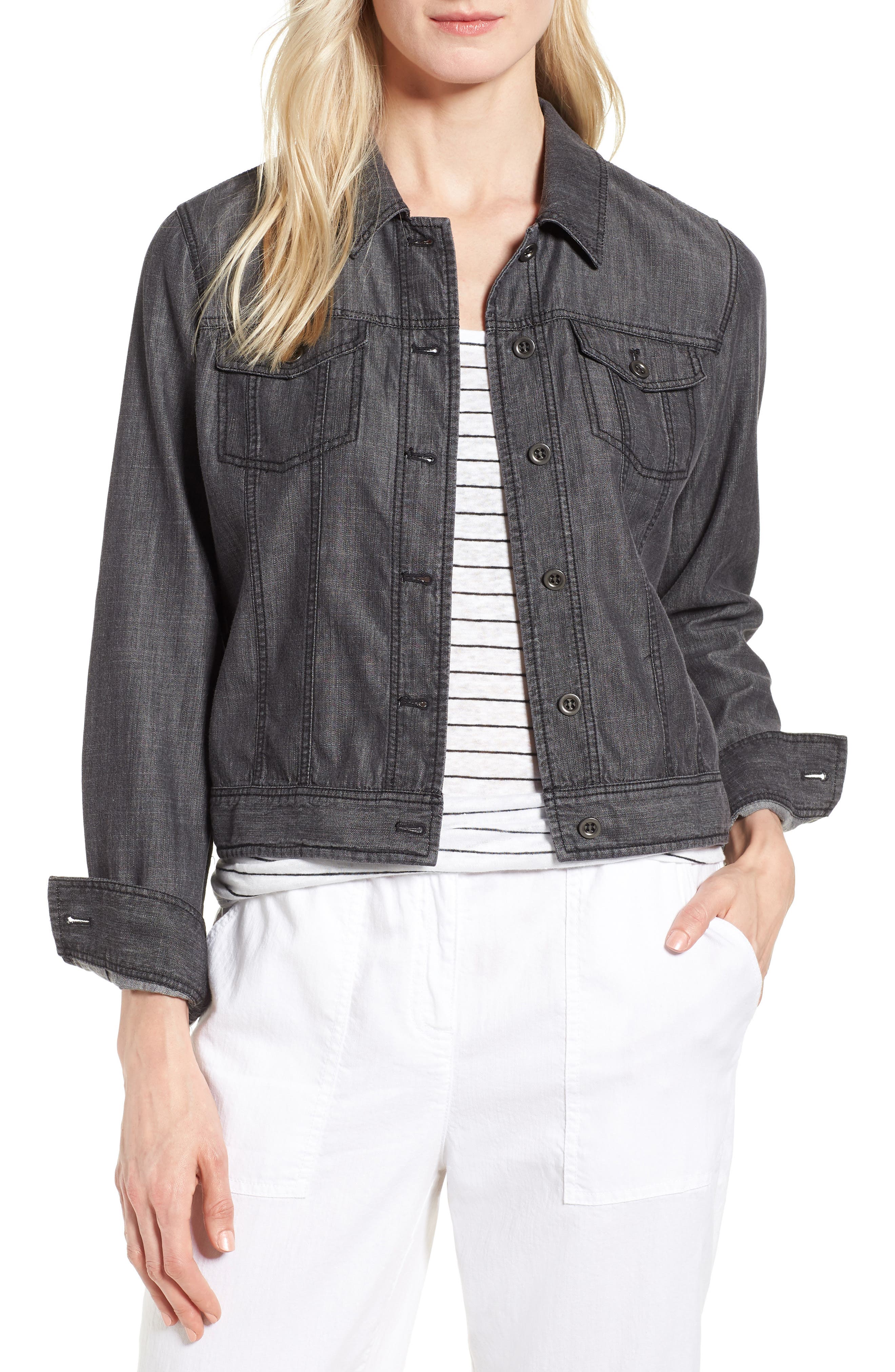 eileen fisher cropped denim jacket