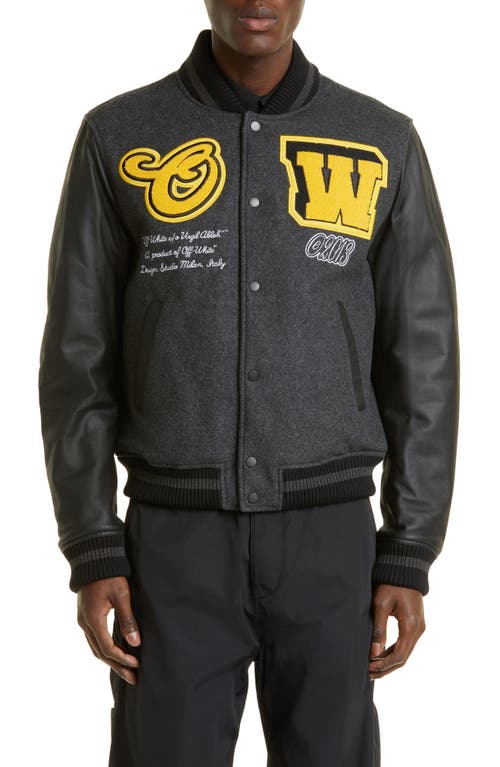 Off-White Cat Wool Blend & Leather Varsity Jacket Black Yellow at Nordstrom, Us