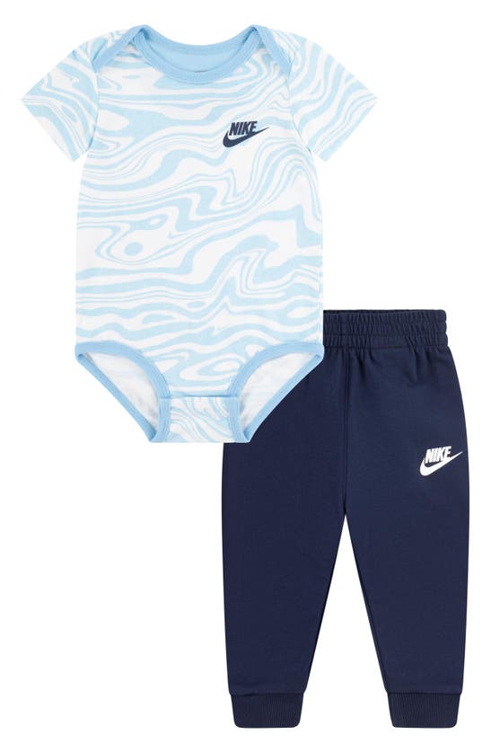 Shop Nike Wavy Print Bodysuit & Pants Set In Midnight Navy