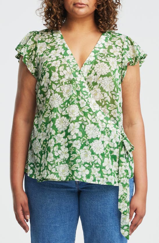 Shop Estelle Field Floral Wrap Top In Green Floral