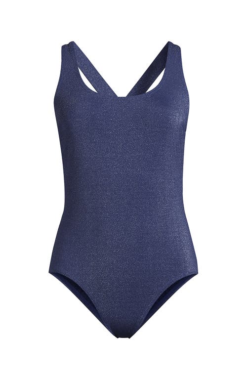 Lands' End Long Chlorine Resistant Shine X-back High Leg Soft Cup Tugless One Piece Swimsuit In Mediterranean Blue Shine