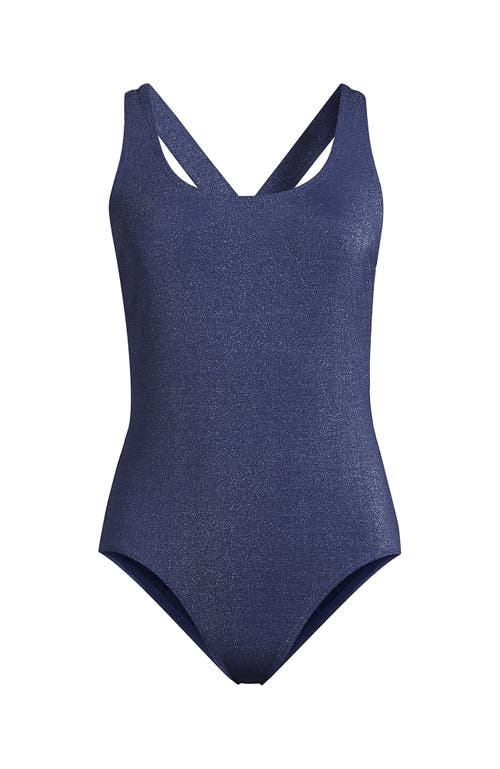 Shop Lands' End Long Chlorine Resistant Scoop Neck X-back High Leg Soft Cup Tugless Sporty One Piece Swim In Mediterranean Blue Shine