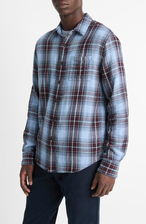 Shop Vince Napa Plaid Twill Button-up Shirt In Blue Cloud/malbec