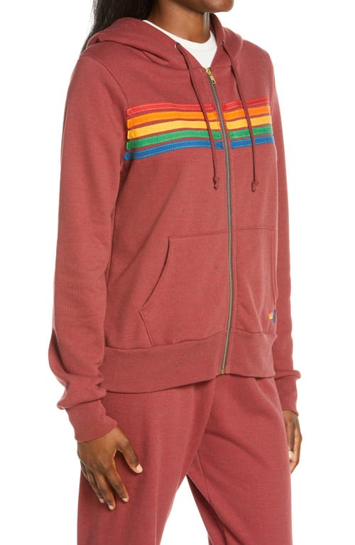 Shop Aviator Nation 5-stripe Zip Hoodie In Claret/neon Pink Rainbow