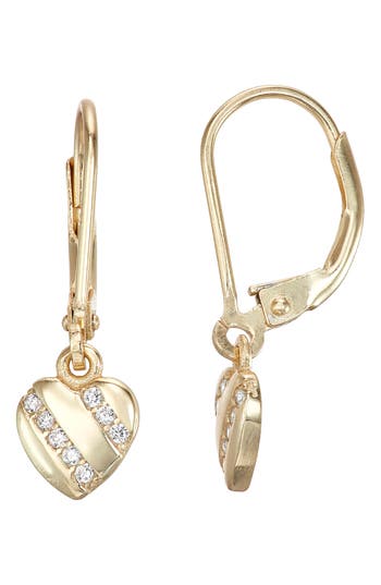 Fzn Cz Heart Dangle Drop Earrings In Yellow