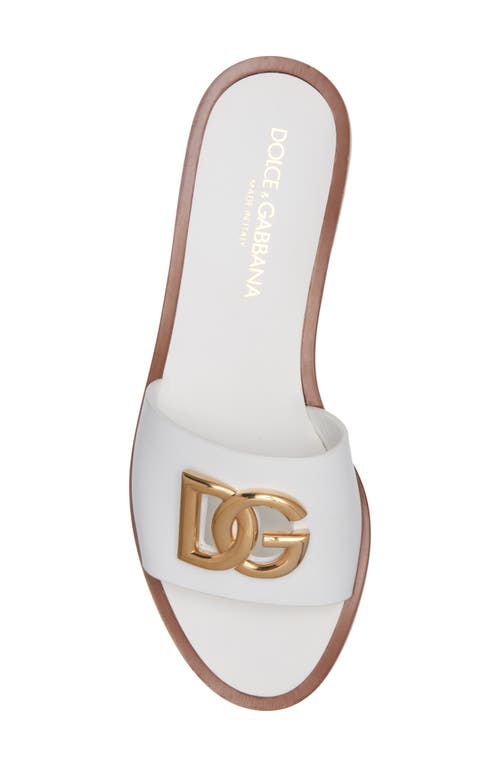 Dolce & Gabbana Dg Medallion Leather Flat Sandals In Bianco Ottico
