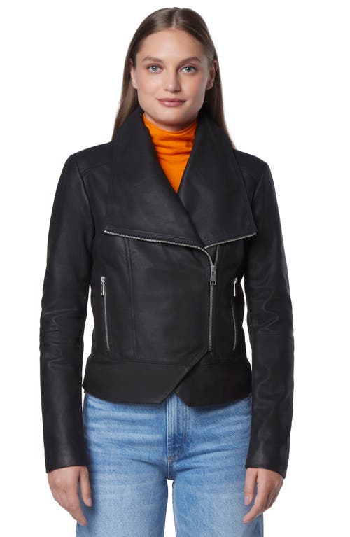 Shop Andrew Marc Hattie Feather Leather Jacket In Black