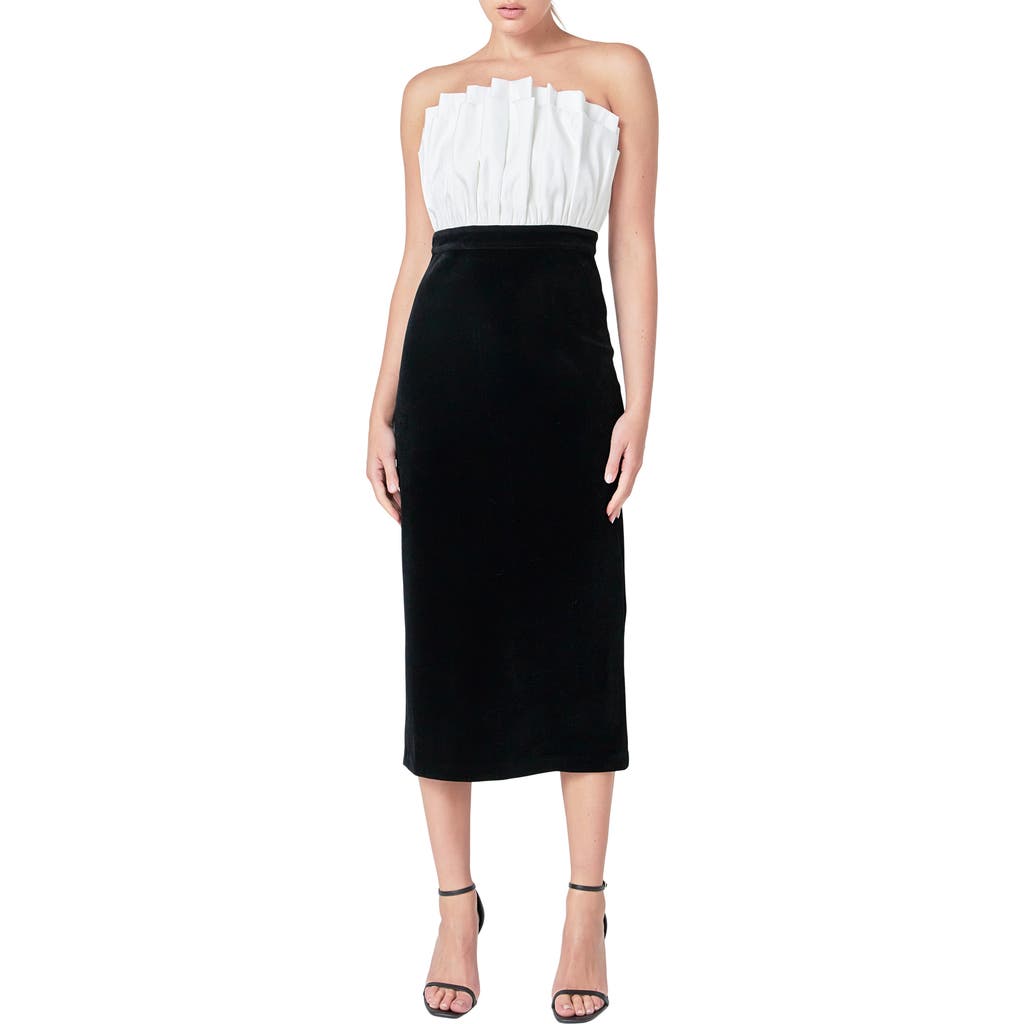 Endless Rose Strapless Mix Media Cocktail Midi Dress In Ivory
