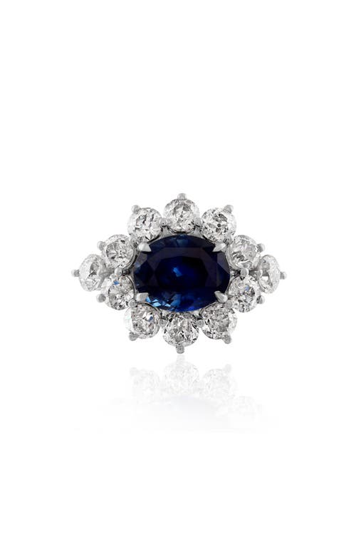 Shop Mindi Mond Reconceived Collection Sapphire & Diamond Halo Cocktail Ring In 18k White Gold