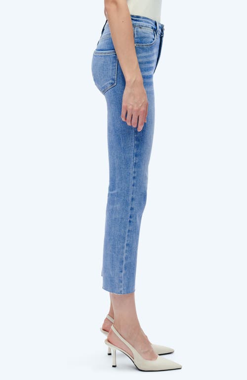 Shop Bayeas Raw Hem High Waist Crop Straight Leg Jeans In Medium Blue