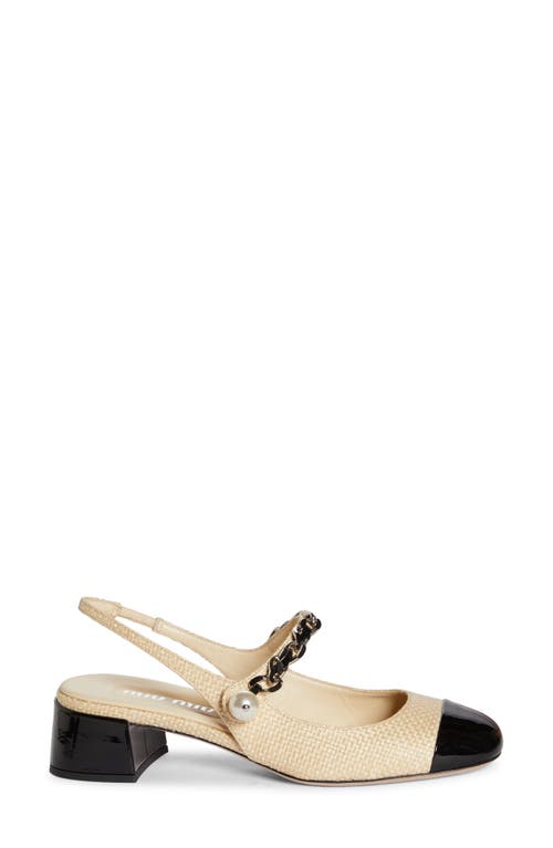 Shop Miu Miu Chain Strap Slingback Cap Toe Pump In Natural/black