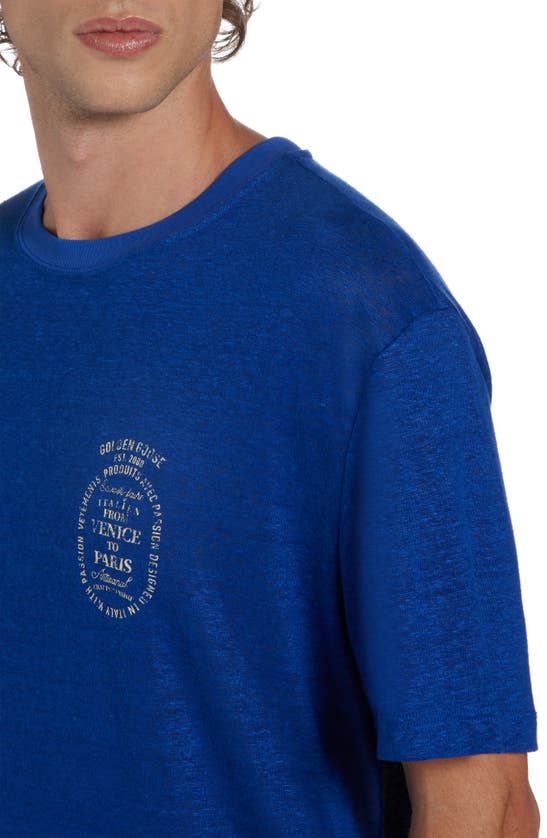Shop Golden Goose Journey Linen Graphic T-shirt In Mazarine Blue