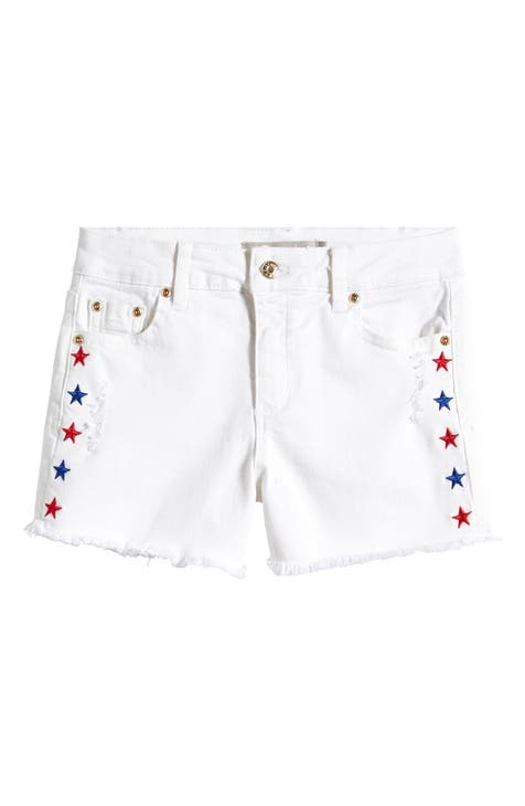 Kids' Star Embroidered Frayed Denim Shorts (Big Kid)